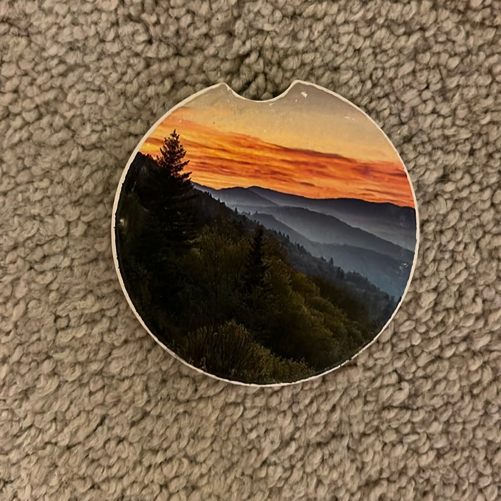 Ceramic Mountain Scene Car Coaster